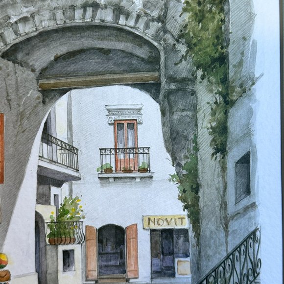 VINTAGE (1970s) MARIO CUPPA SIGNED "SORENTO" WATERCOLOR (EUC) - Picture 6 of 9